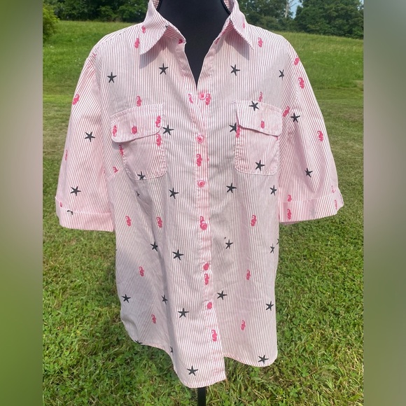 Vintage American Sweetheart Seahorse and Star Beach Print  button Top sz m - Picture 1 of 7